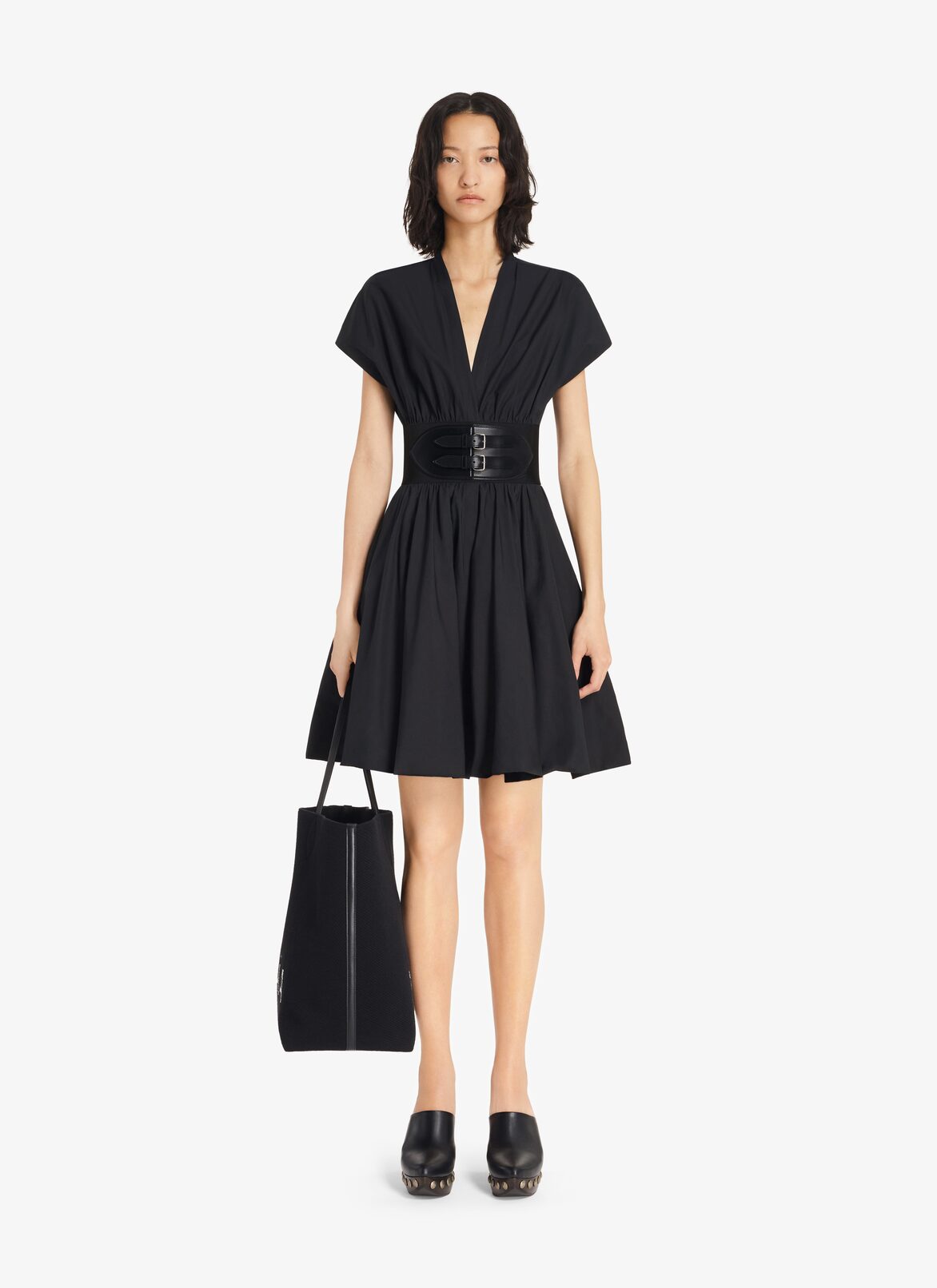Belted japanese poplin Dress ALAÏA BLACK BELTED JAPANESE POPLIN DRESS